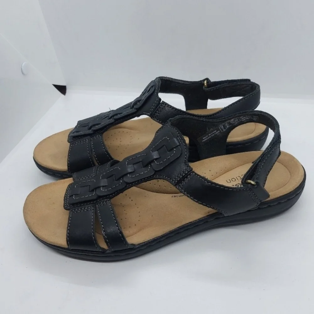 Clarks Womens Sandals Laurieann Kay Black Leather Size 8.5M - Picture 2 of 3